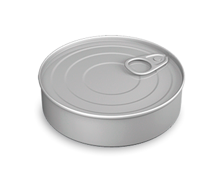 Round easy-open canned fish format with GR8 mark